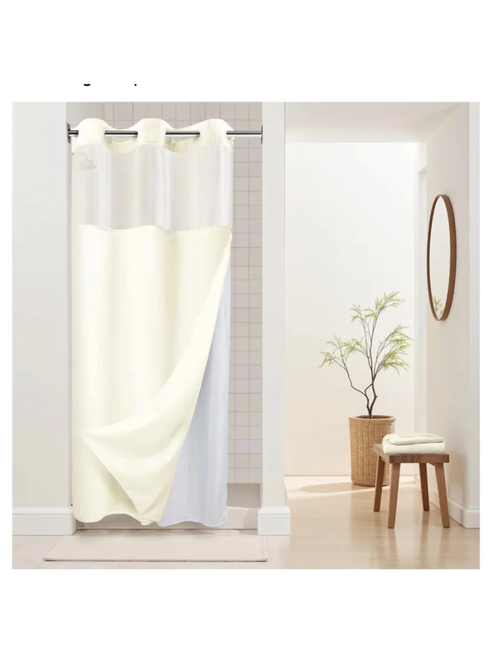 NEW Heavyweight No Hooks Required Dotted Waffle Weave Shower Curtain 72x75”